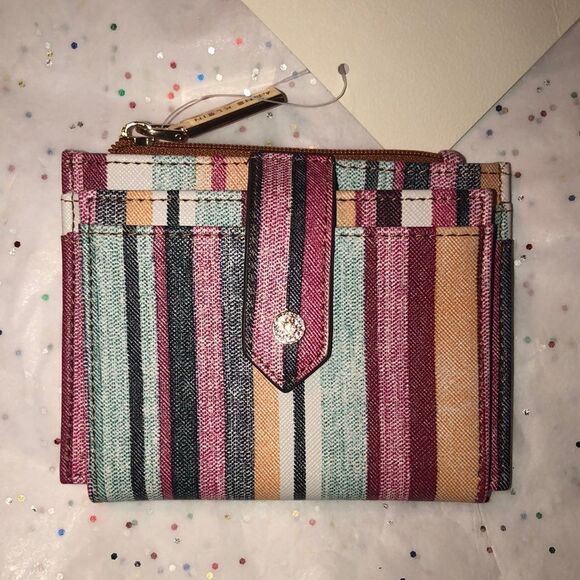 Anne Klein Striped Fun Pink Pastel Colors Wallet Card Case - Picture 1 of 5